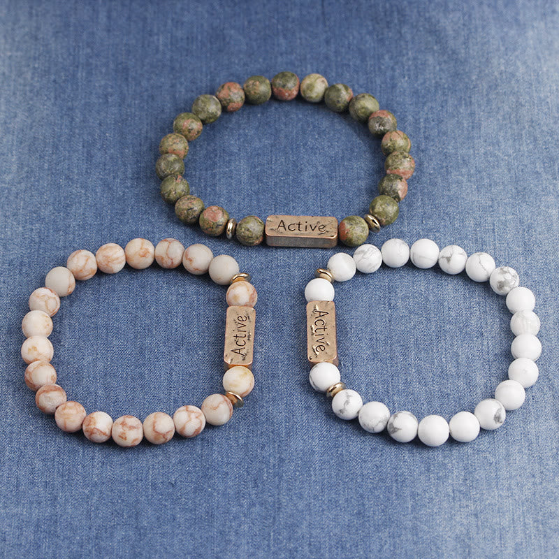 Bracelet gravé Active Faith en pierres précieuses naturelles Olivenorma