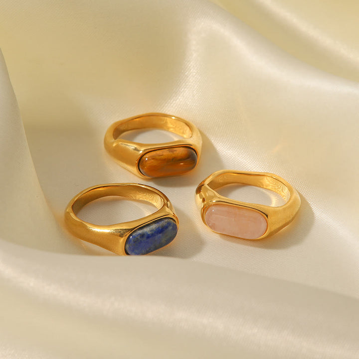 Bague en pierre naturelle ovale couleur or Olivenorma