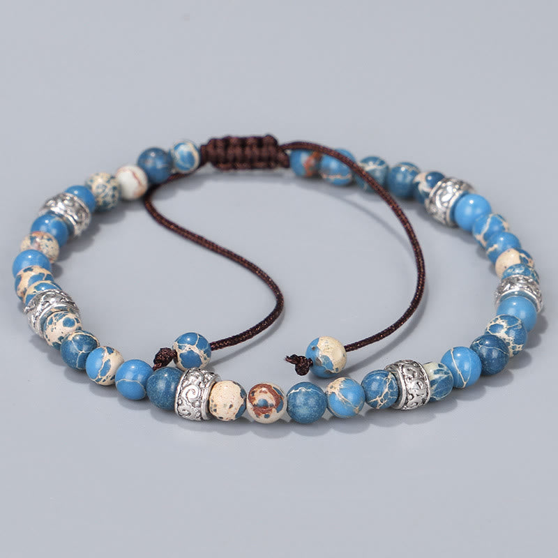 Bracelet tressé en perles de pierre impériale multicolore naturelle Olivenorma 