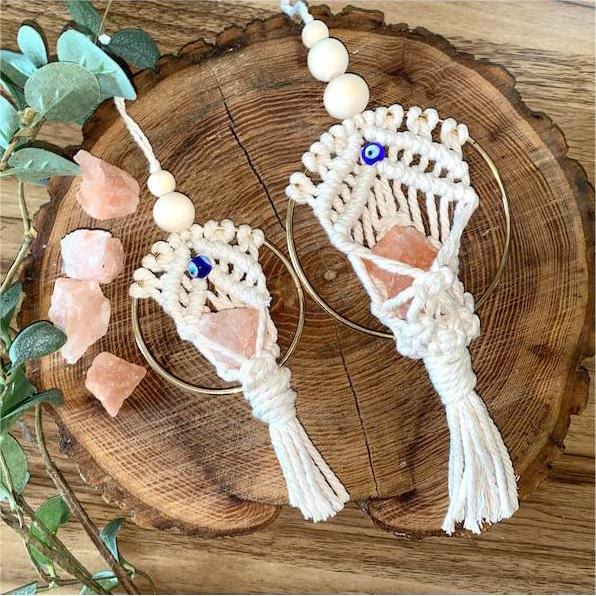 Pendentif de voiture tissé en quartz rose contre le mauvais œil Olivenorma