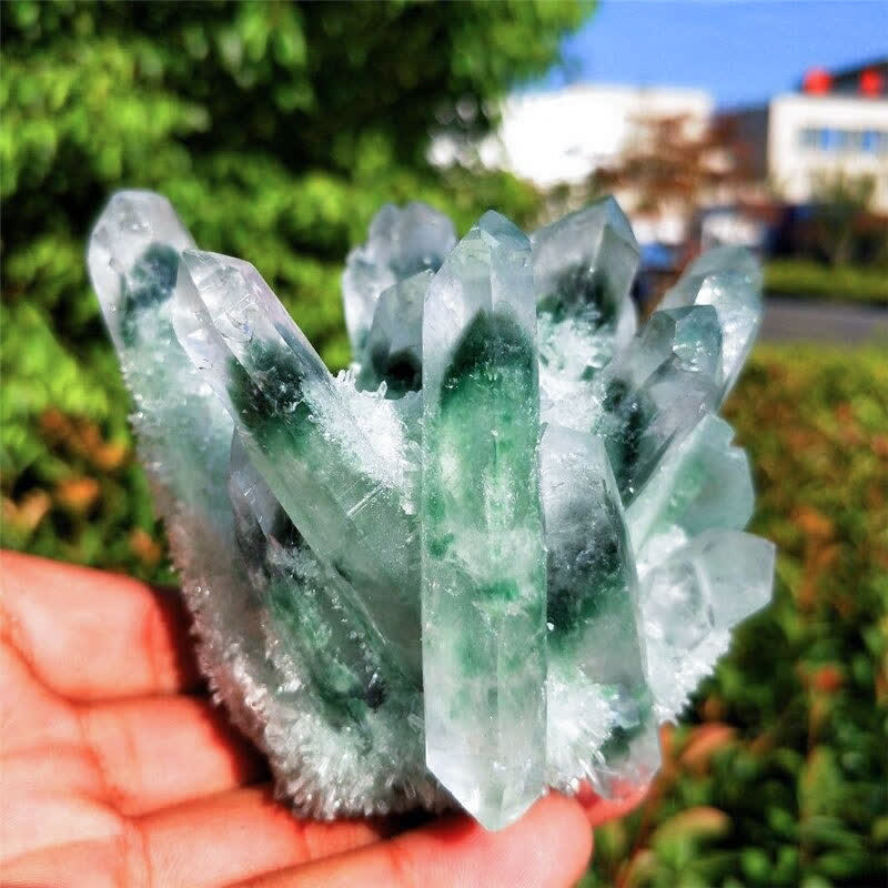 Olivenorma Magnifique décoration en quartz fantôme vert curatif