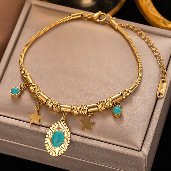 Collier bracelet enroulé fantaisie mauvais œil turquoise doré Olivenorma
