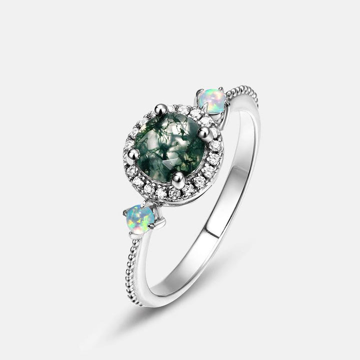 Bague de luxe ronde en agate mousse opale claire Olivenorma