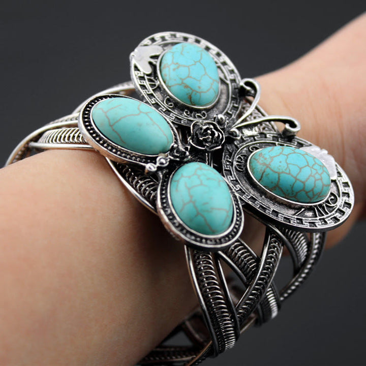 Bracelet manchette papillon en pierre turquoise de grande taille Olivenorma 