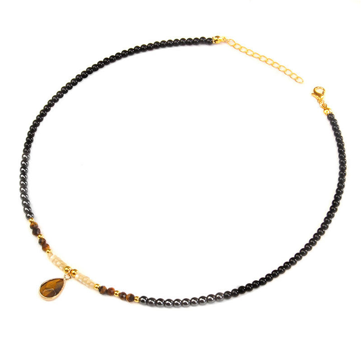 Collier pendentif en pierre précieuse en verre à facettes en obsidienne naturelle Olivenorma