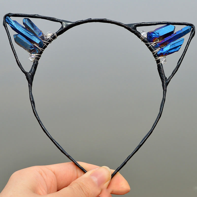 Serre-tête avec oreilles de chat en cristal électrolytique Olivenorma