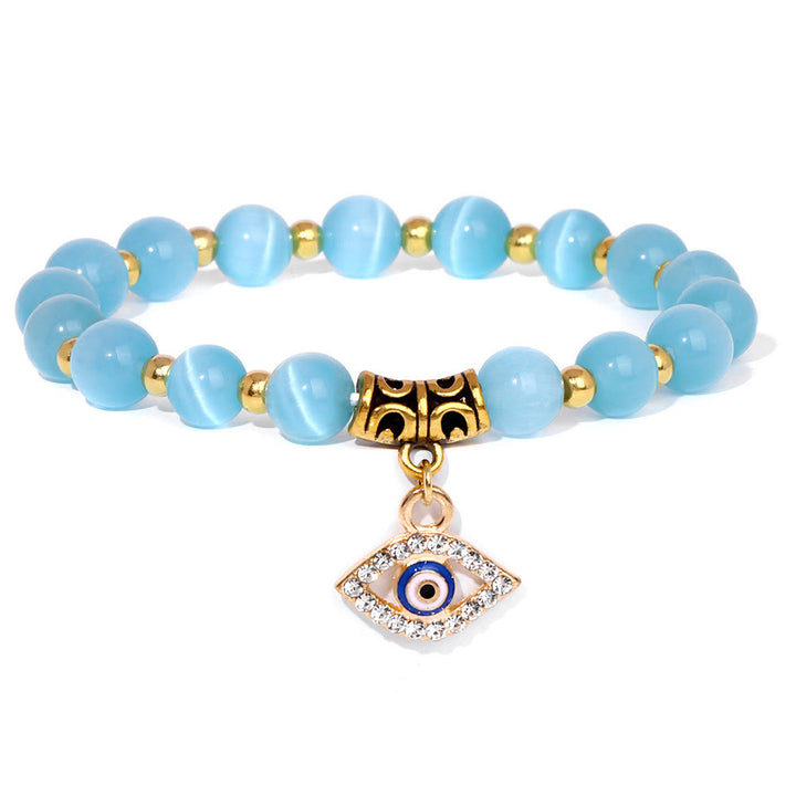 Bracelet pendentif mauvais œil en perles de pierre naturelle Olivenorma