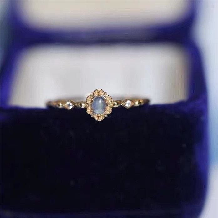 Bague vintage Olivenorma en aigue-marine naturelle et marguerites 