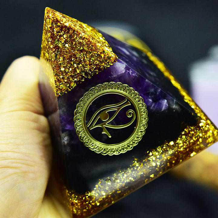 Olivenorma Améthyste Obsidienne Oeil d'Horus Symbole Orgone Pyramide 