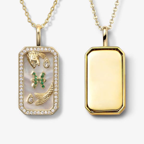 Collier avec plaque signalétique gravée avec 12 signes du zodiaque en zircon blanc Olivenorma 