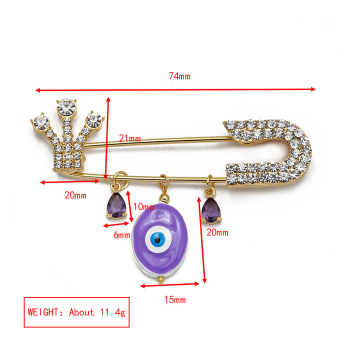 Broche en forme de cœur avec mauvais œil en zircon blanc Olivenorma 