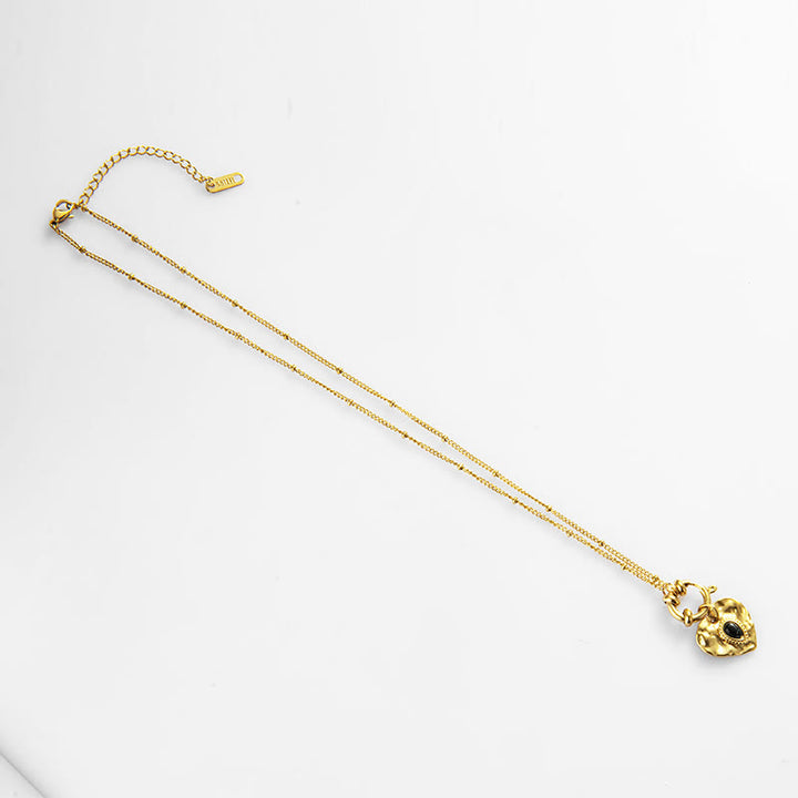 Collier pendentif coeur turquoise noir en acier titane Olivenorma 