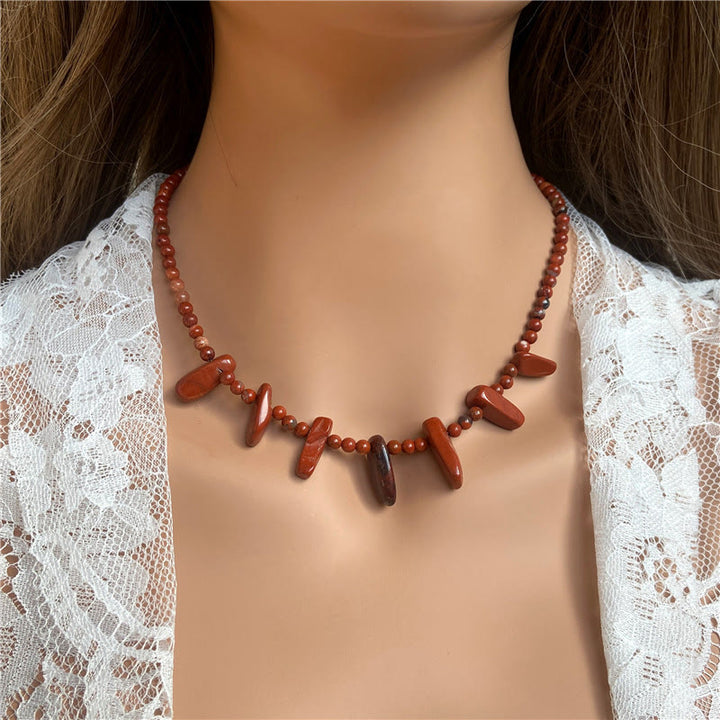 Collier bohème en pierre naturelle de défense Olivenorma avec perles de 4 mm