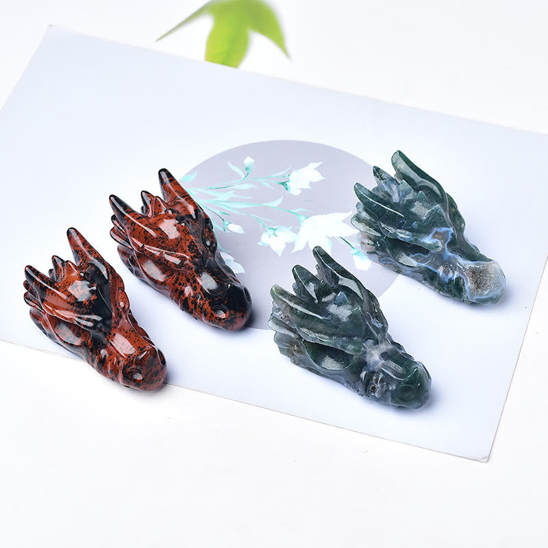 Décoration en pierre précieuse en forme de tête de dragon en acajou et obsidienne Olivenorma 