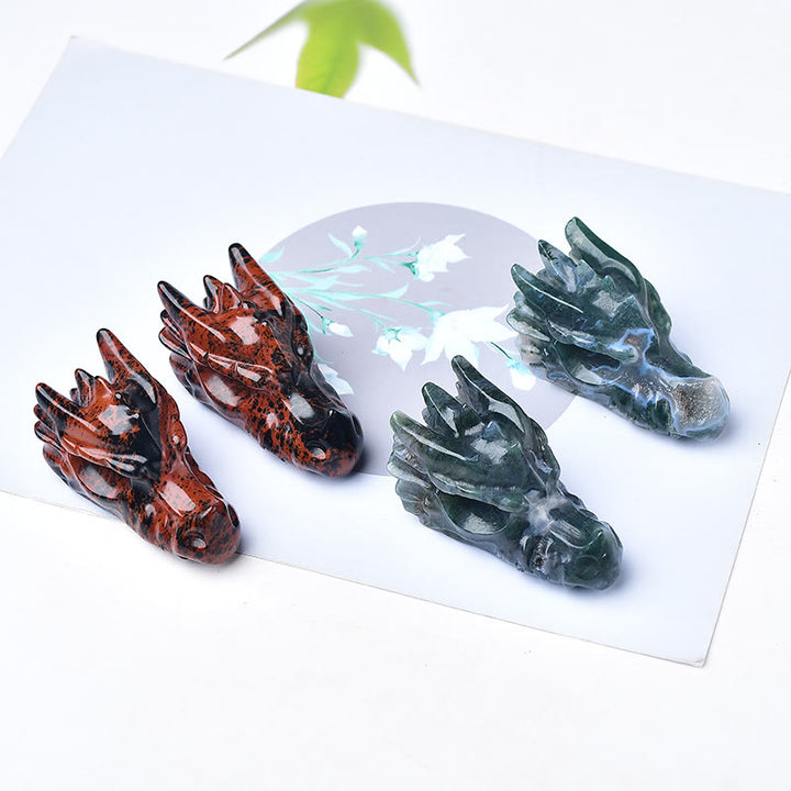 Décoration en pierre précieuse en forme de tête de dragon en acajou et obsidienne Olivenorma 