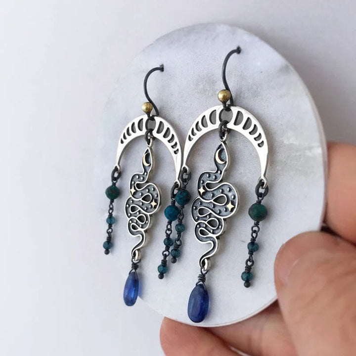 Boucles d'oreilles Olivenorma Moon Star Snake Boucles d'oreilles pendantes en saphir
