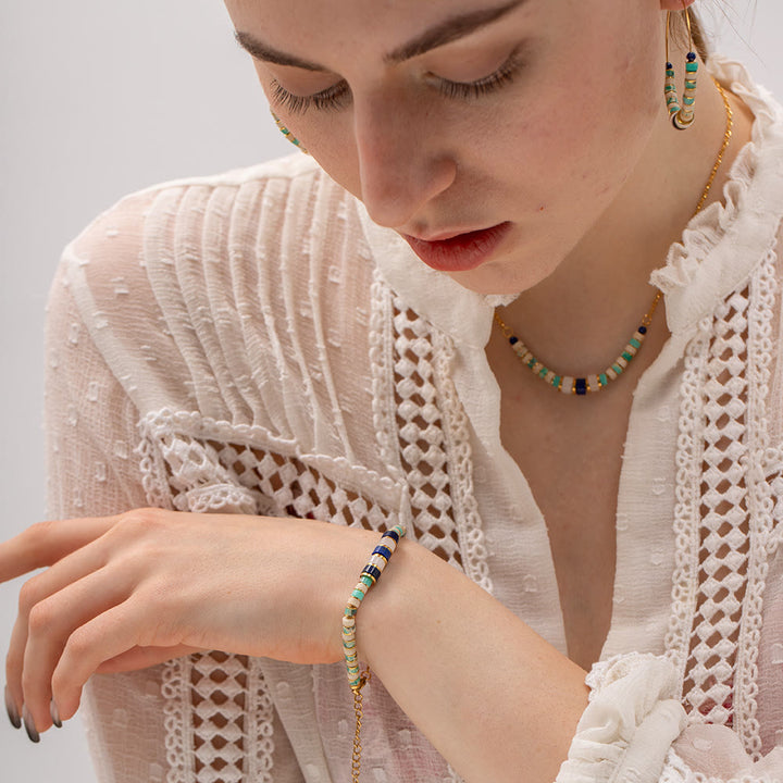 Ensemble de bijoux en pierre empereur agalmatolite et lapis-lazuli Olivenorma