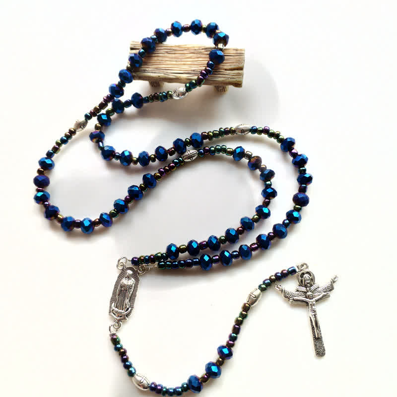 Collier chapelet vintage en labradorite avec croix Olivenorma