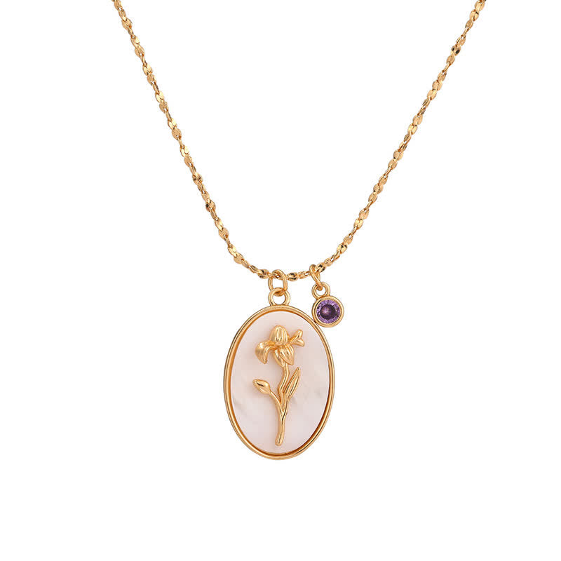 Collier avec pierre de naissance et fleur de naissance Olivenorma - Fév - Iris - image 2