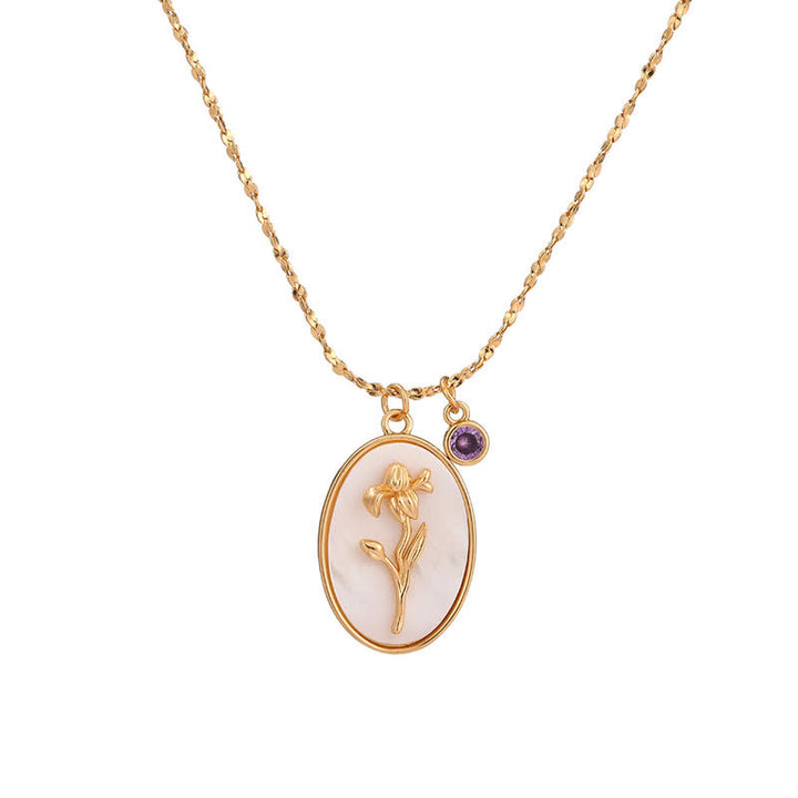Collier avec pierre de naissance et fleur de naissance Olivenorma - Fév - Iris - image 2
