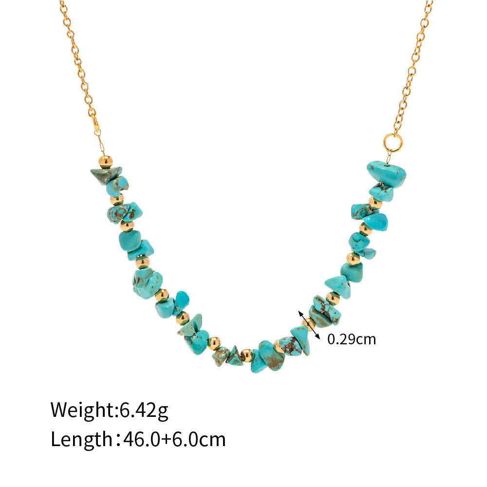 Collier pendentif en gravier turquoise Olivenorma en acier inoxydable doré 18 carats 