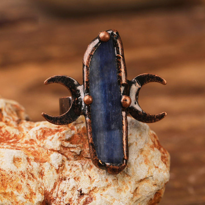 Bague ajustable de guérison à double lune en cyanite Olivenorma