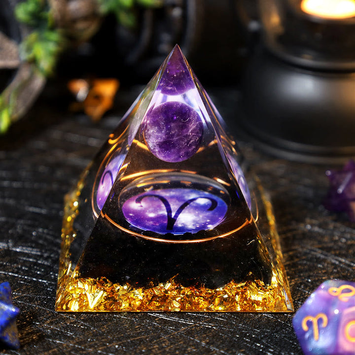Boule d'améthyste Olivenorma Gravier d'obsidienne Pyramide d'orgone du zodiaque Bélier 