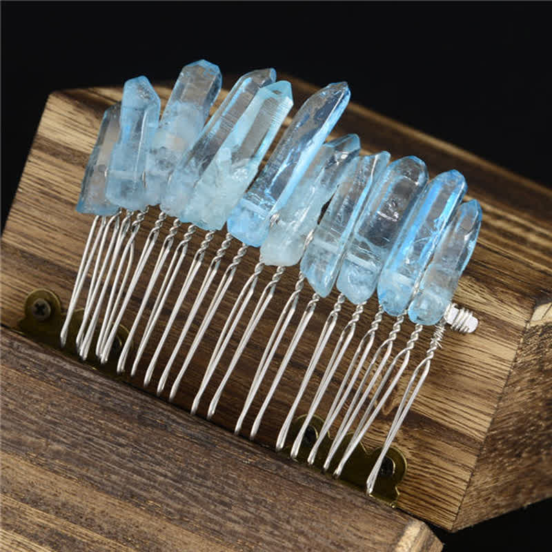 Peigne à cheveux en forme de U en cristal naturel avec couronne en cristal