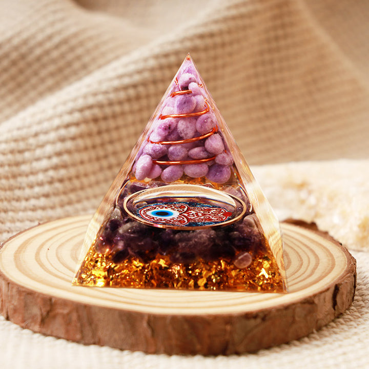Pyramide d'orgone de protection Hamsa en améthyste Olivenorma avec jade violet