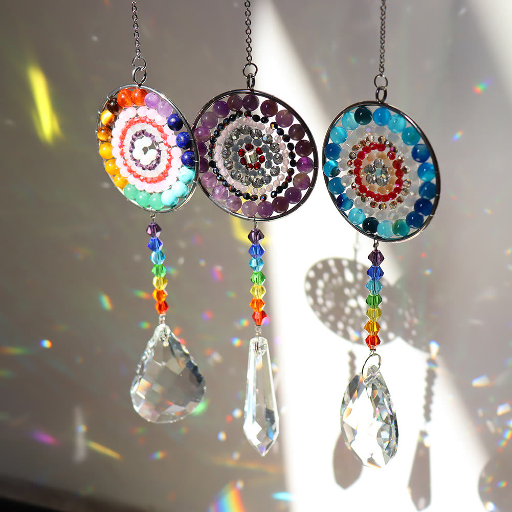 Carillon éolien chakra fait main avec attrape-soleil en cristal Olivenorma