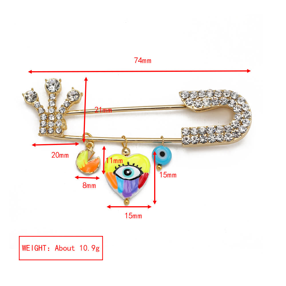 Broche en forme de cœur avec mauvais œil en zircon blanc Olivenorma 