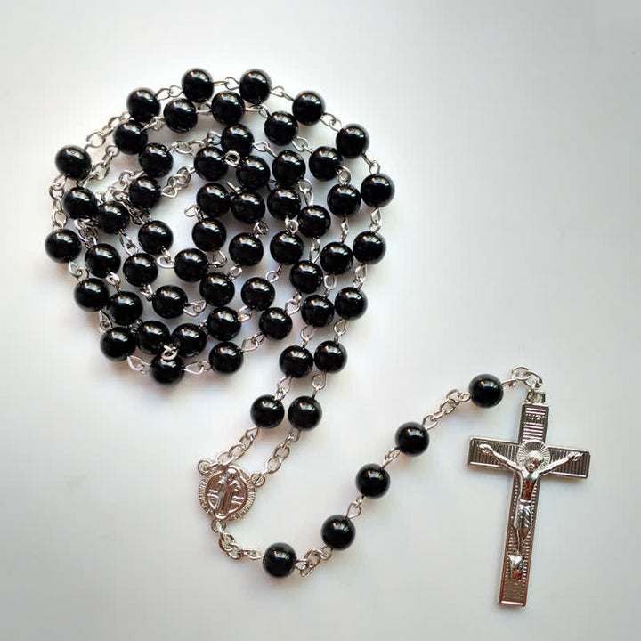 Collier chapelet en onyx noir avec croix gothique Olivenorma