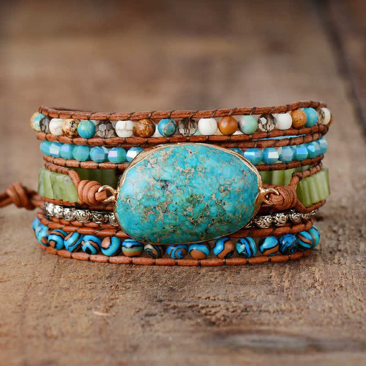 Bracelet enroulé tricoté à la main avec cristal de guérison turquoise Olivenorma