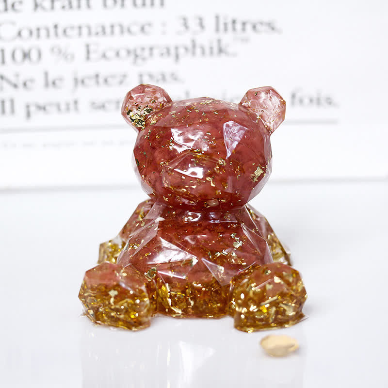 Décoration en pierre précieuse en forme d'ours avec miroir en cristal Olivenorma