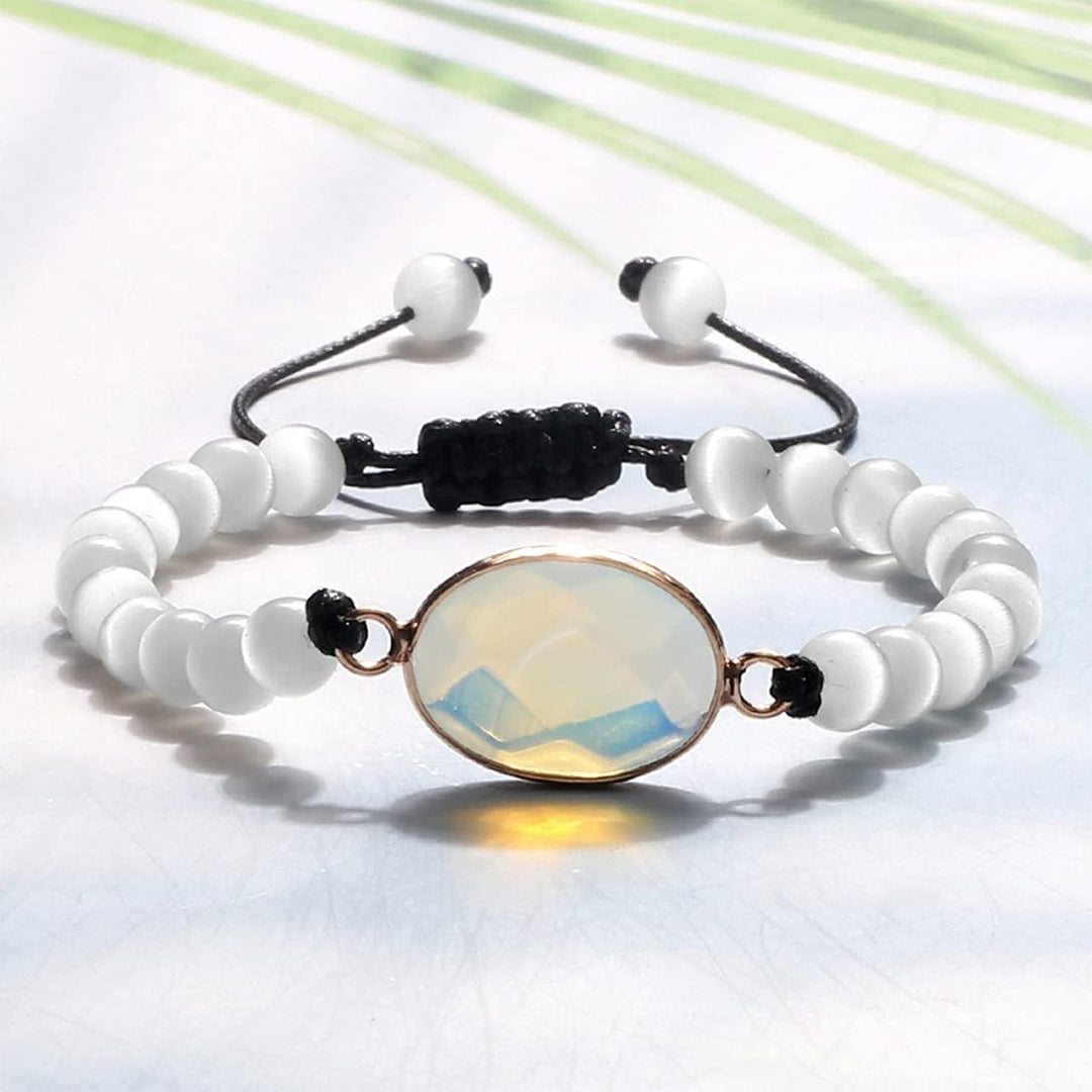 Bracelet en perles d'opalite avec pierre œil de chat Olivenorma
