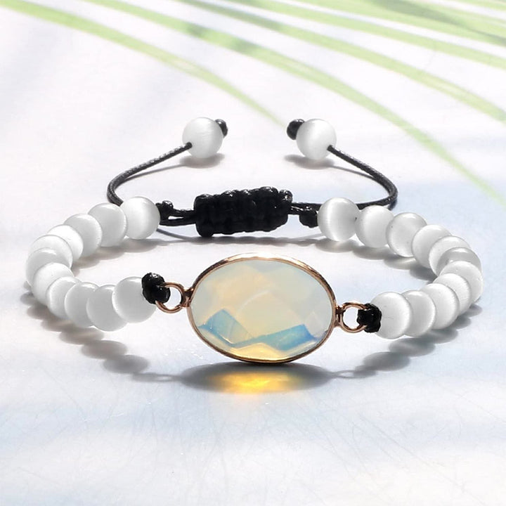 Bracelet en perles d'opalite avec pierre œil de chat Olivenorma