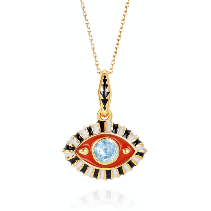 Collier pendentif en acier inoxydable avec zircon coloré contre le mauvais œil Olivenorma 