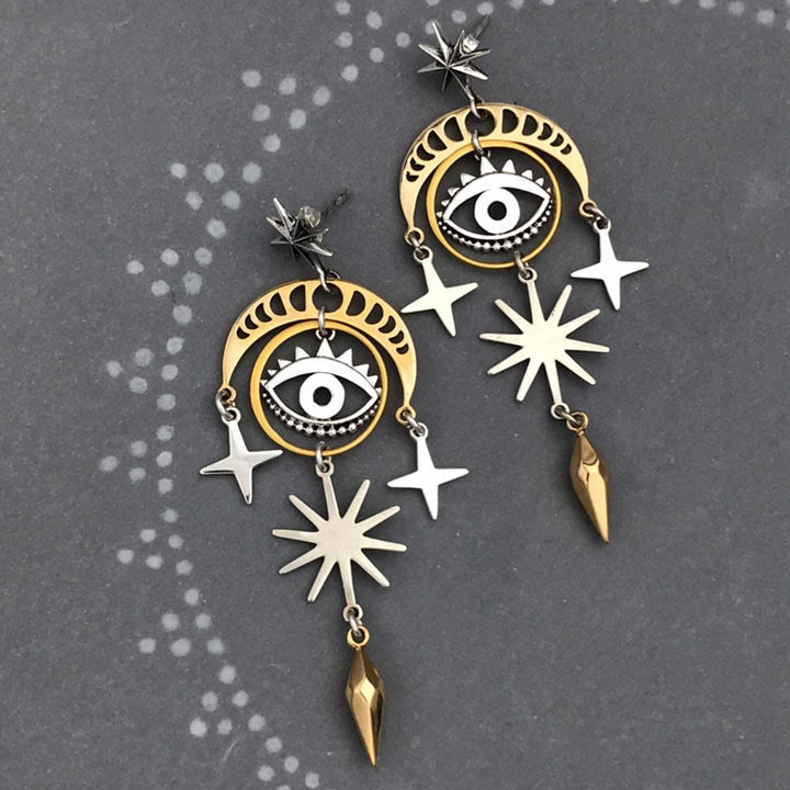 Boucles d'oreilles Olivenorma Evil Eye Étoile Lune Sorcière