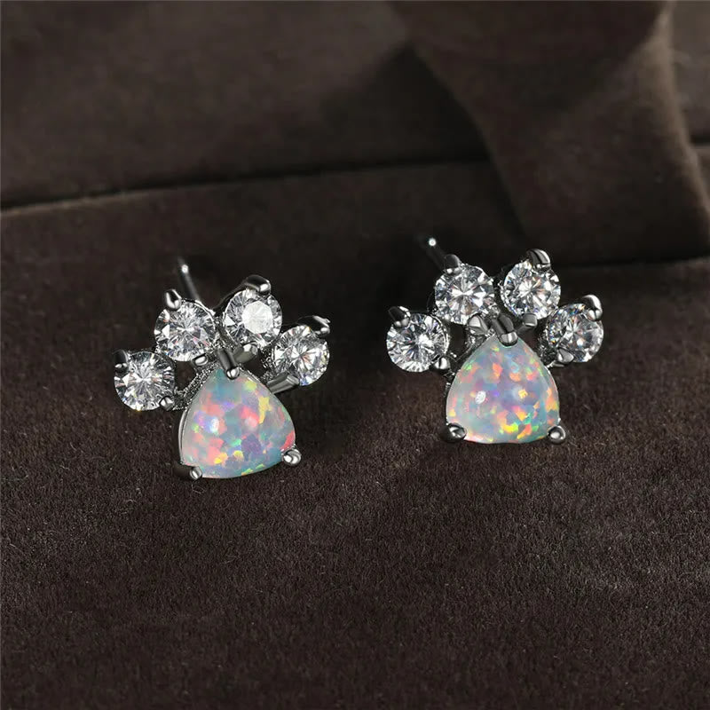 Boucles d'oreilles en forme de patte de chat en zircon blanc opale Kawaii Olivenorma