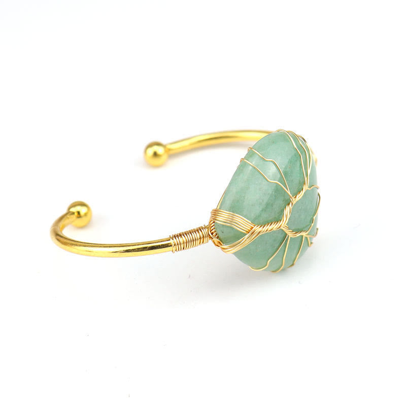 Bracelet en cristal naturel en forme de cœur enveloppé de fil de cuivre doré Olivenorma 