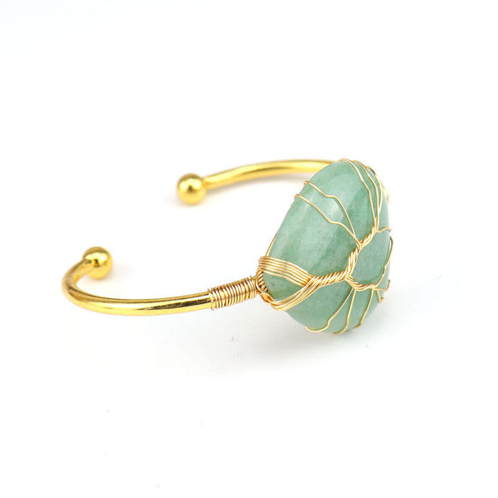 Bracelet en cristal naturel en forme de cœur enveloppé de fil de cuivre doré Olivenorma 