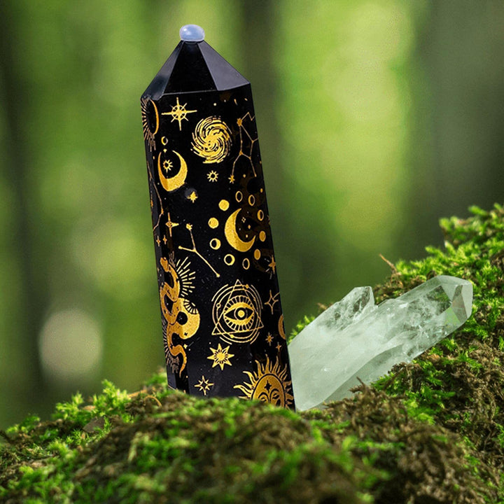 Tour de cristal d'obsidienne Olivenorma Baguettes de cristal hexagonales