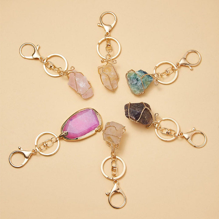 Porte-clés pendentif en pierre précieuse en cristal brut Olivenorma