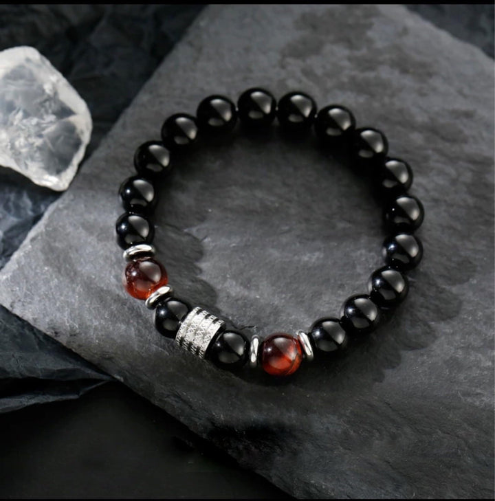 Bracelet homme en obsidienne œil de tigre rouge Olivenorma