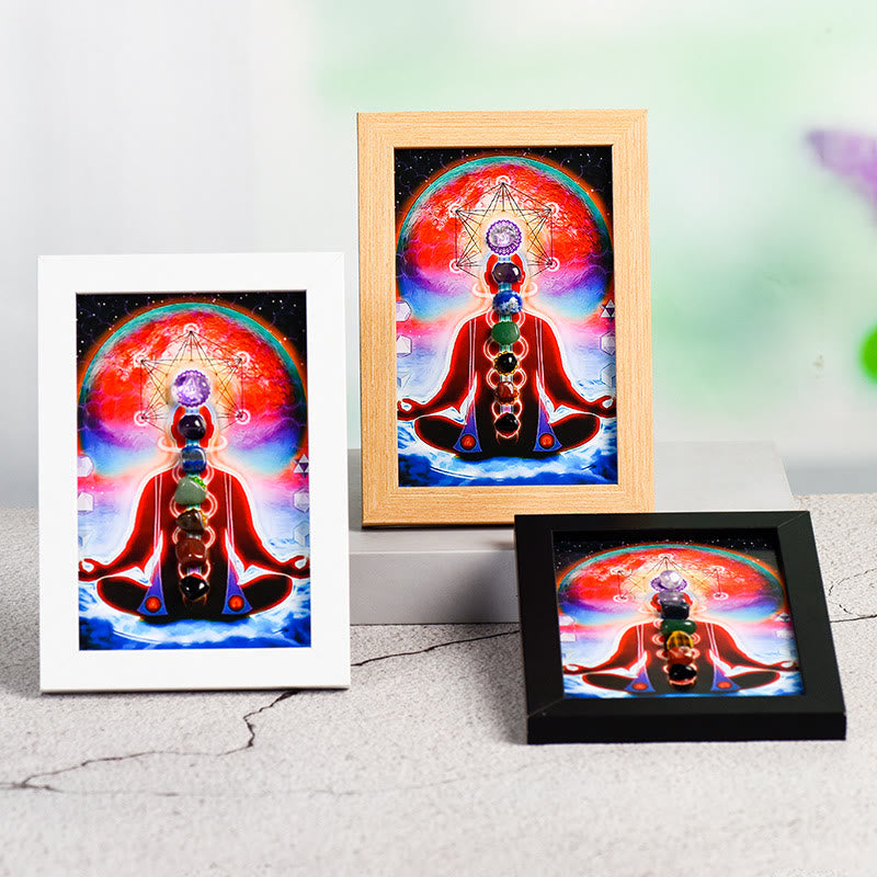 Cadre photo décoratif en pierre de chakra pour posture de méditation yoga Olivenorma