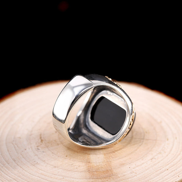 Bague chevalière en obsidienne vintage pour homme Olivenorma « Man Of Distinction » 