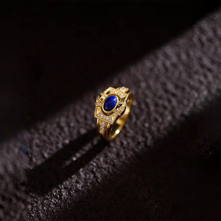 Bague ajustable vintage en lapis-lazuli Olivenorma 