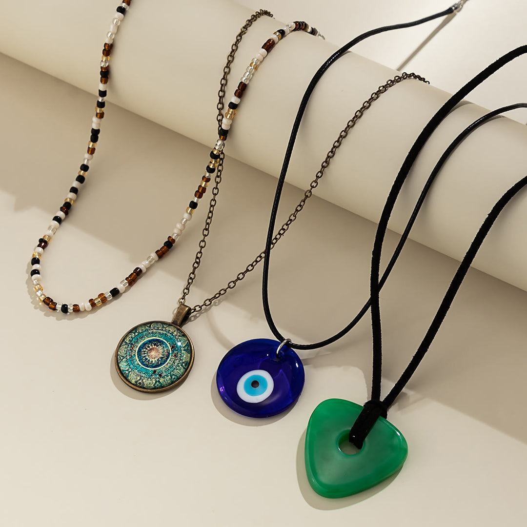 Ensemble de colliers avec pendentif en pierre naturelle Arbre de vie et mauvais œil Olivenorma 