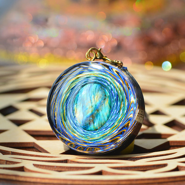 Collier Orgonite Bleu Labradorite Naturelle Espace Siphon Sacré Olivenorma 