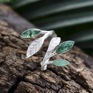 Bague en argent S925 Olivenorma en forme de feuille ouverte en forme de marquise